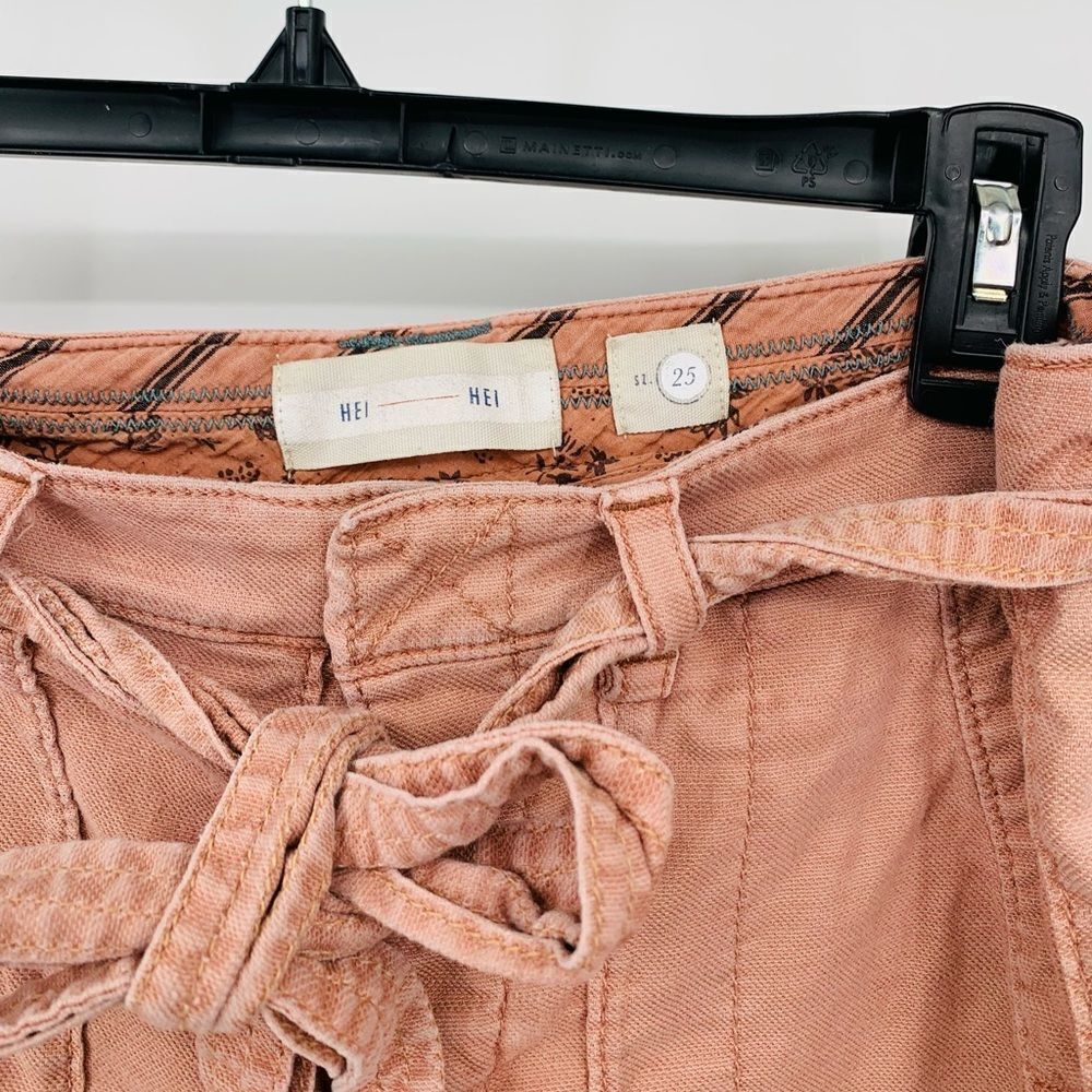 Hei Hei Anthropologie Salmon Button Fly Wm 25 Pants Raw Edge Ankle Belted - Picture 3 of 7